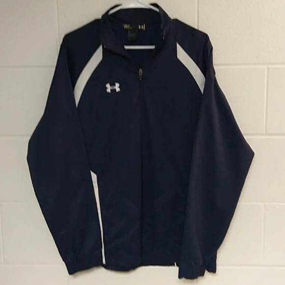 UNDER ARMOUR 1/4 ZIP, NAVY & WHITE, WIND, ATHLETIC JACKET - Picture 1 of 9